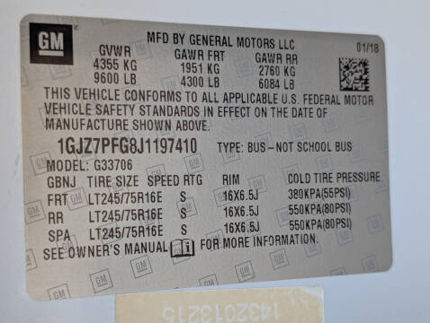 2018 GMC Savana LT 3500