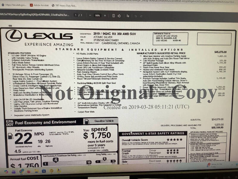 2019 Lexus RX 350