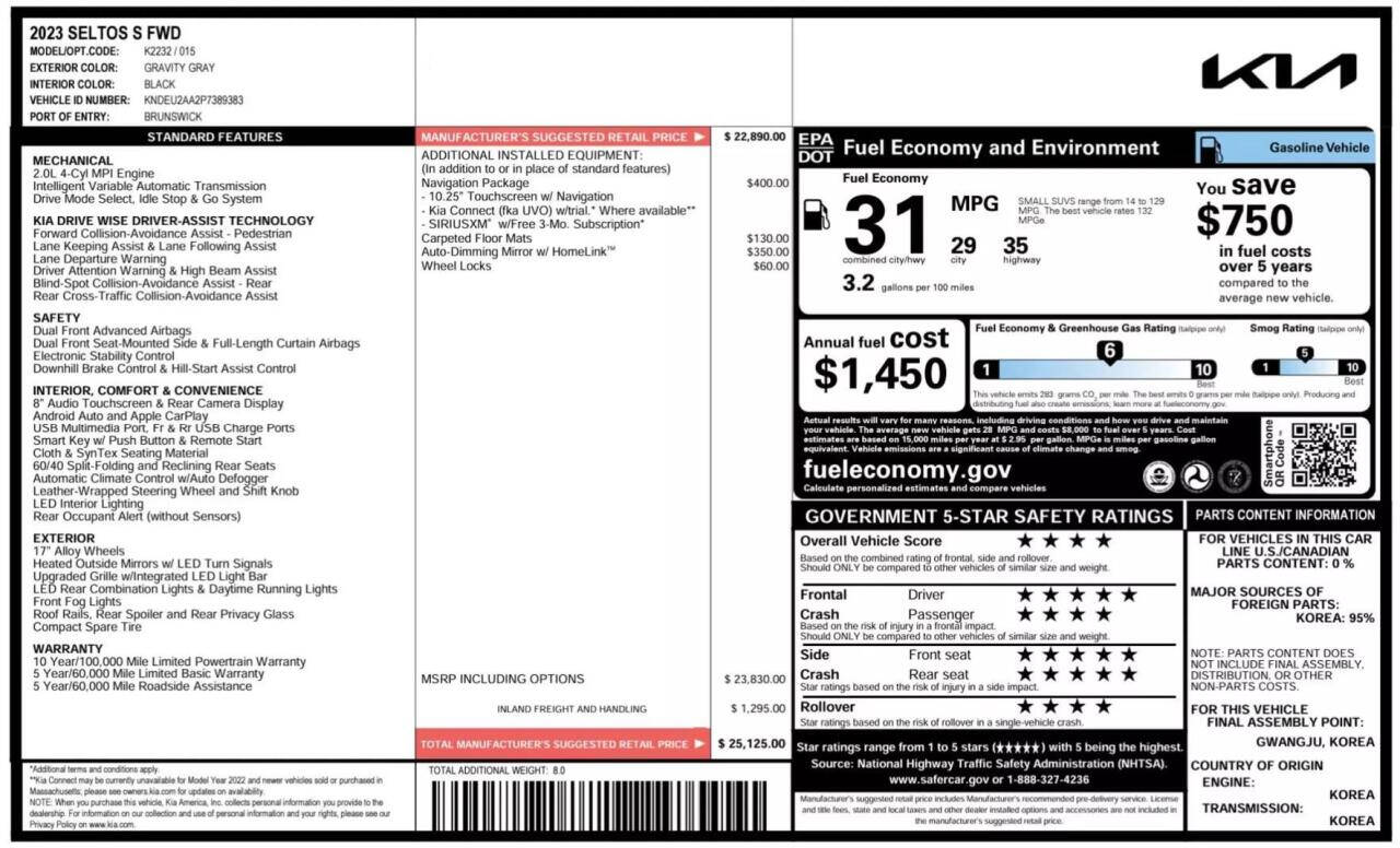 2023 Kia Seltos for sale at The Rock Fleet MGMT LLC in Naples, FL