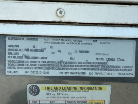 2018 Arctic Fox 22G Travel Trailer