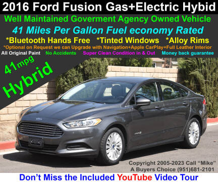 2016 Ford Fusion Hybrid for sale at A Buyers Choice in Jurupa Valley CA