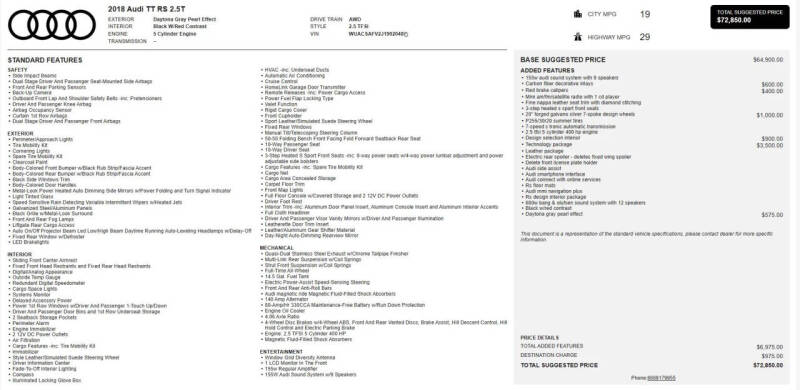 2018 Audi TT RS 2.5T quattro