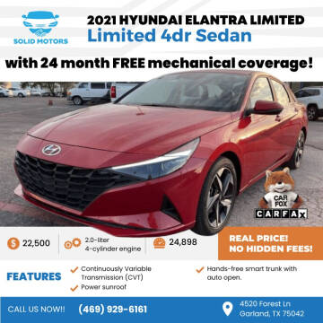 2021 Hyundai Elantra for sale at SOLID MOTORS LLC in Garland TX