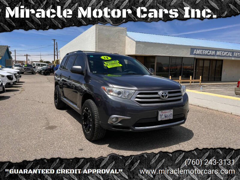 2013 Toyota Highlander for sale at Miracle Motor Cars Inc. in Victorville CA