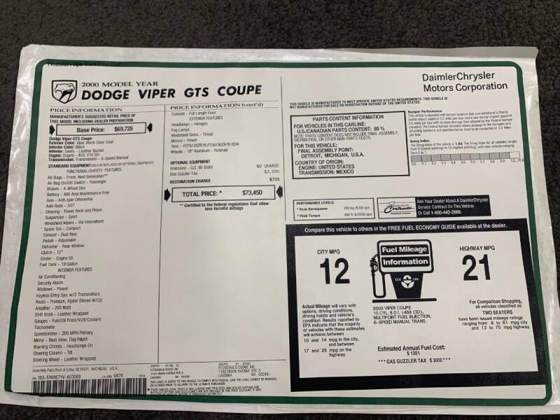 2000 Dodge Viper GTS