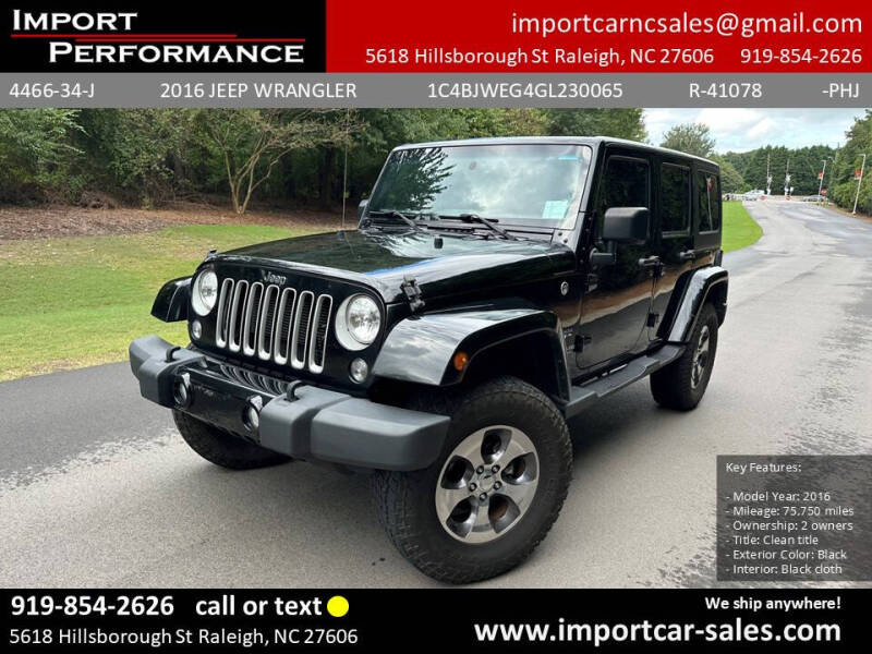 2016 Jeep Wrangler Unlimited for sale at Import Performance Sales in Raleigh NC