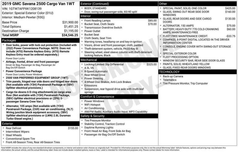 2019 GMC Savana 2500