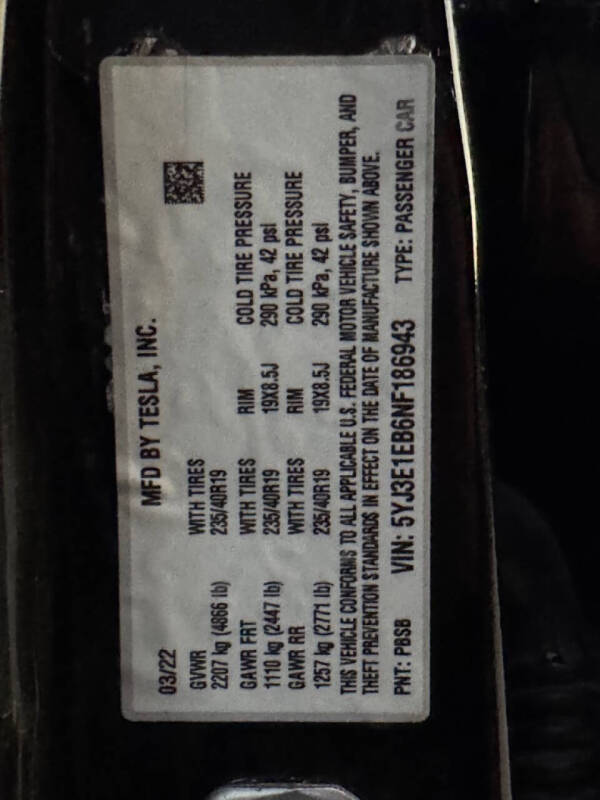 2022 Tesla Model 3 Long Range