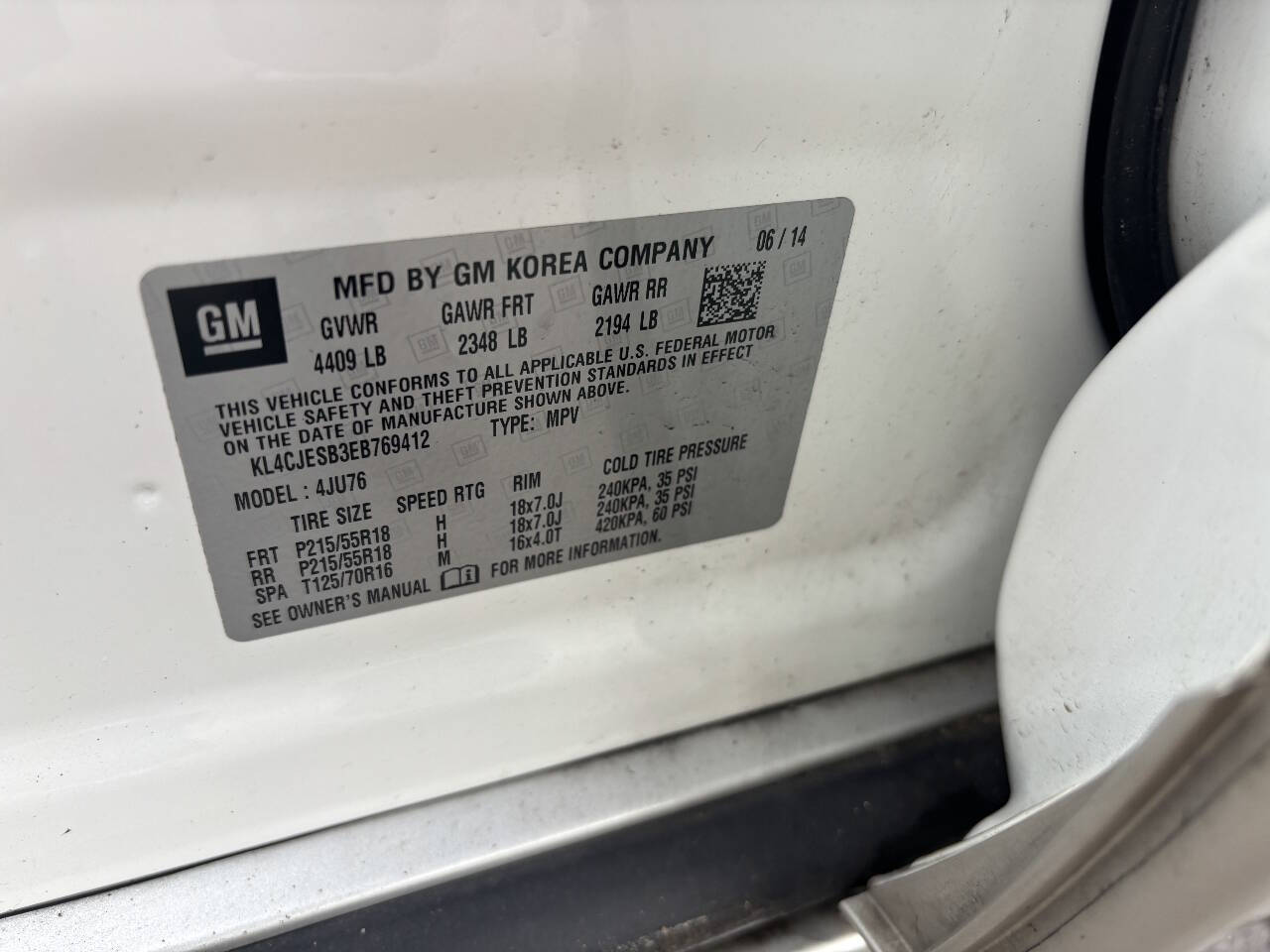 White 2014 Buick Encore Base AWD Base 4dr Crossover 11