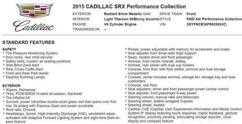 2015 Cadillac SRX Performance Collection