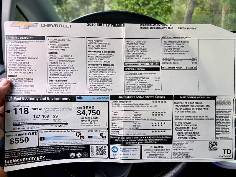 2020 Chevrolet Bolt EV Premier