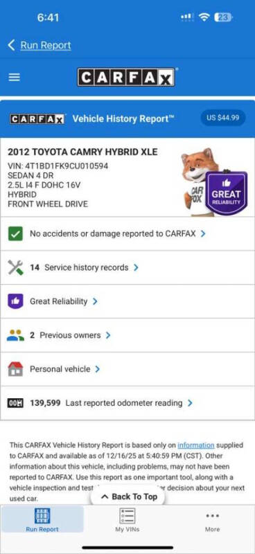 2012 Toyota Camry Hybrid LE