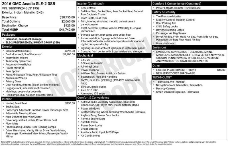 2016 GMC Acadia SLE-2