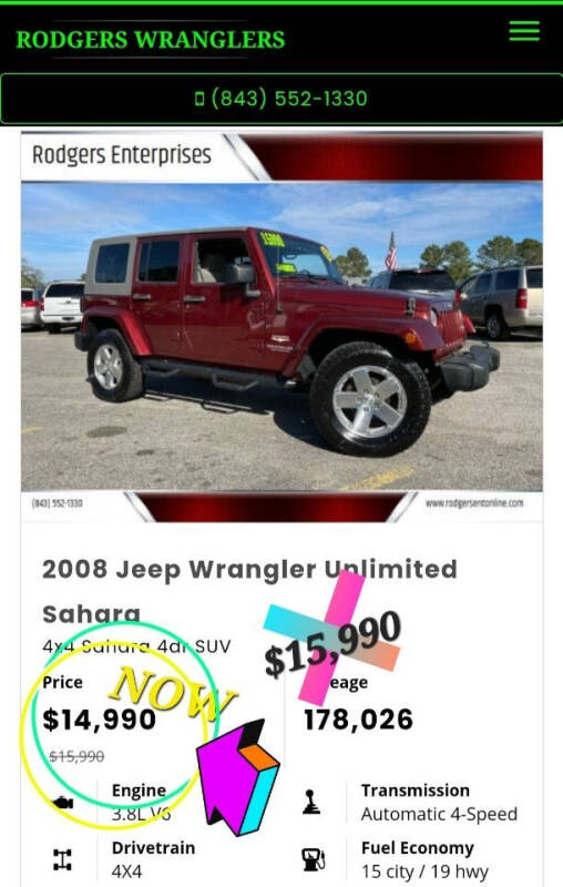2008 Jeep Wrangler Unlimited for sale at Rodgers Enterprises in North Charleston SC