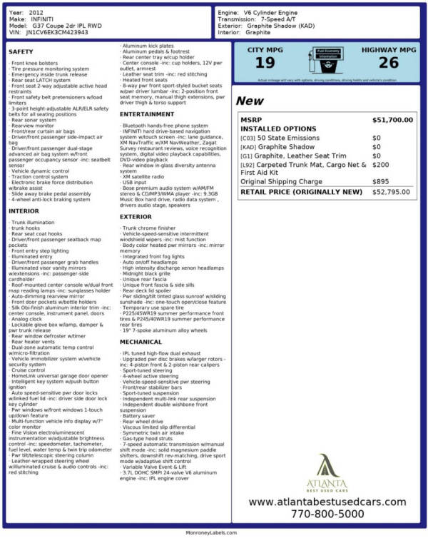 2012 Infiniti G37 Coupe IPL