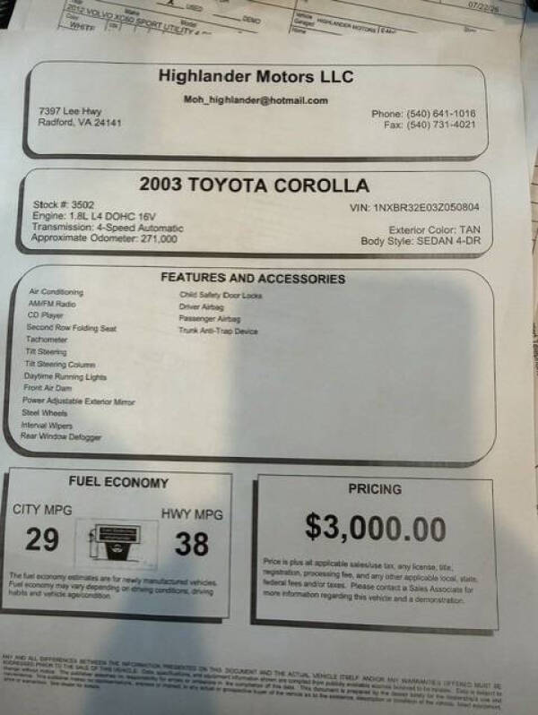 2003 Toyota Corolla CE