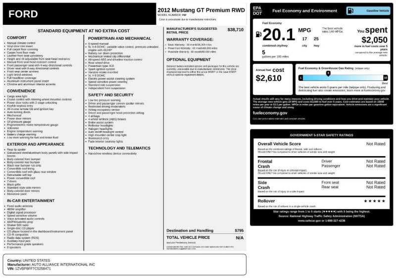 2012 Ford Mustang GT Premium