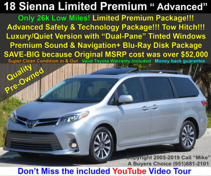 2018 Toyota Sienna for sale at A Buyers Choice in Jurupa Valley CA