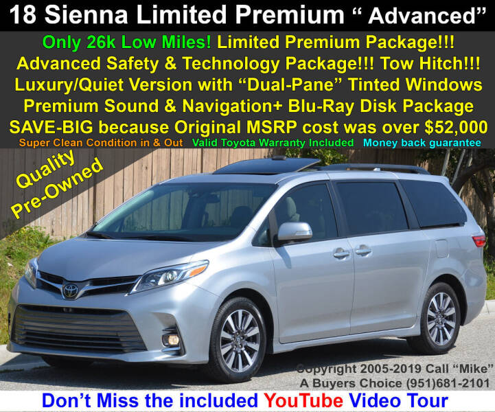 2018 Toyota Sienna for sale at A Buyers Choice in Jurupa Valley CA
