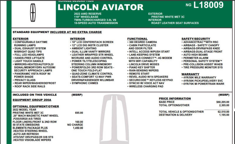 2022 Lincoln Aviator Reserve