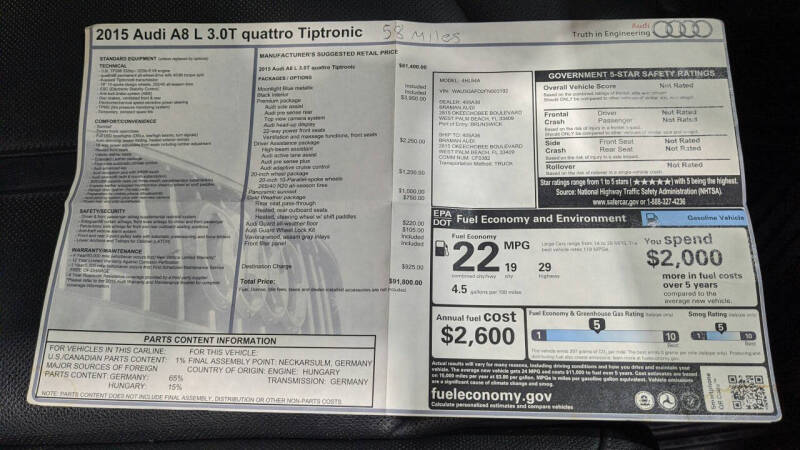 2015 Audi A8 L 3.0T quattro