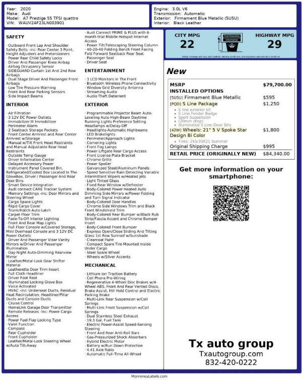 2020 Audi A7 quattro Prestige 55 TFSI