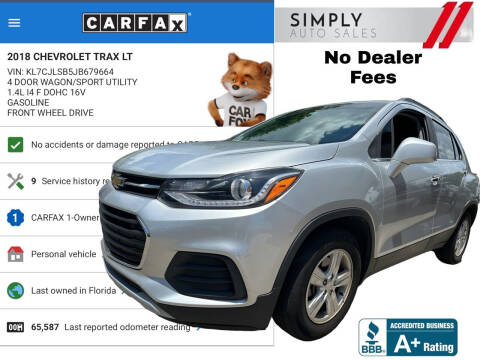 2018 Chevrolet Trax for sale at Simply Auto Sales in Palm Beach Gardens FL