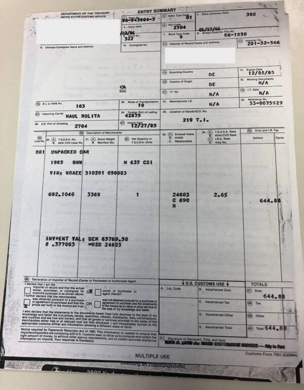 1985 BMW 6 Series 635CSi