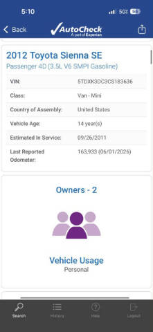 2012 Toyota Sienna SE 8-Passenger