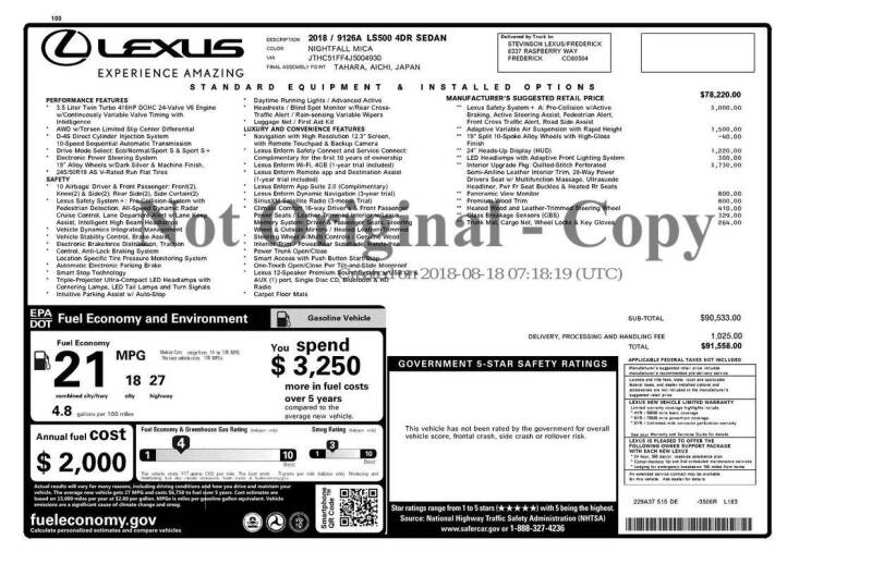 2018 Lexus LS 500