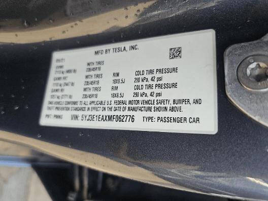 2021 Tesla Model 3 Standard Range Plus