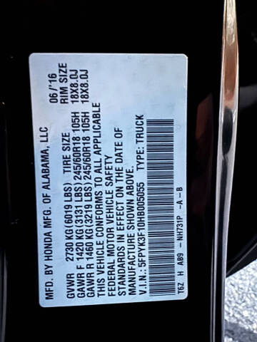 2017 Honda Ridgeline Sport