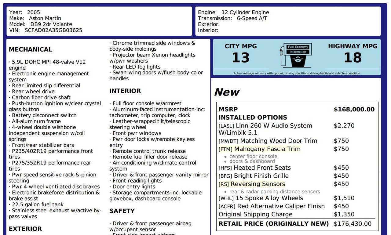 2005 Aston Martin DB9 16