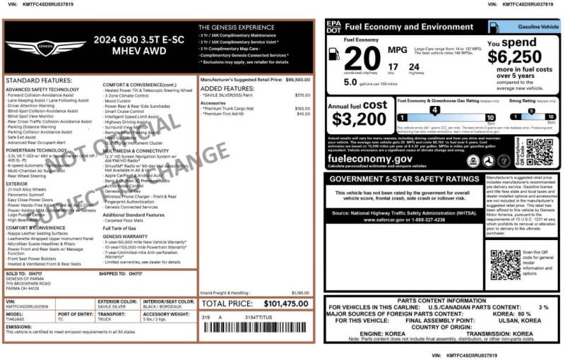 2024 Genesis G90 3.5T e-Supercharger