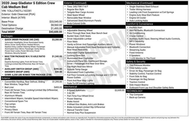 2020 Jeep Gladiator Sport