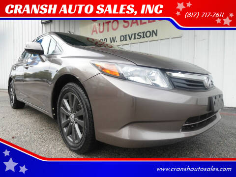 2012 Honda Civic for sale at CRANSH AUTO SALES, INC in Arlington TX