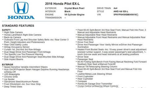 2016 Honda Pilot EX-L