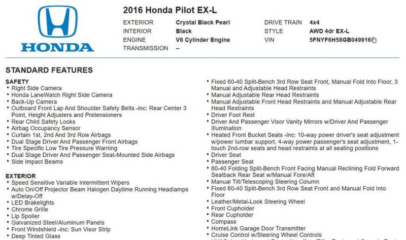 2016 Honda Pilot EX-L