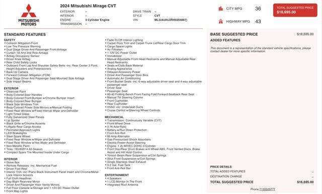 2024 Mitsubishi Mirage ES