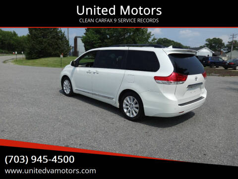 2011 Toyota Sienna for sale at United Motors in Fredericksburg VA