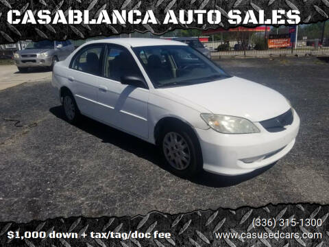 2004 Honda Civic for sale at CASABLANCA AUTO SALES in Greensboro NC
