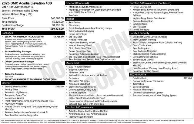 2026 GMC Acadia Elevation
