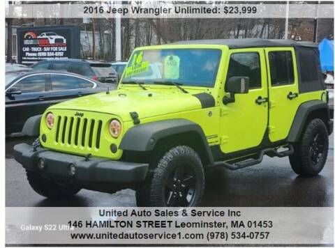 2016 Jeep Wrangler Unlimited for sale at United Auto Sales & Service Inc in Leominster MA