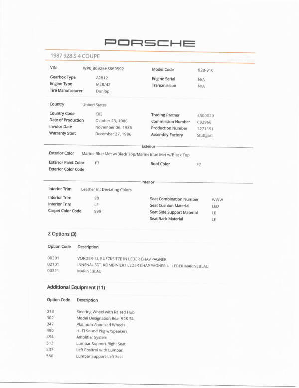 1987 Porsche 928 S4