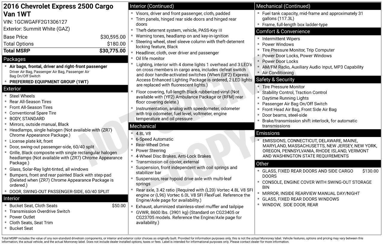 used 2016 Chevrolet Express car, priced at $15,599