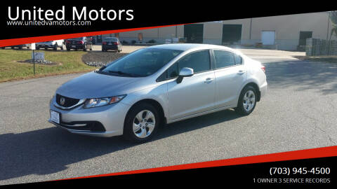 2013 Honda Civic for sale at United Motors in Fredericksburg VA