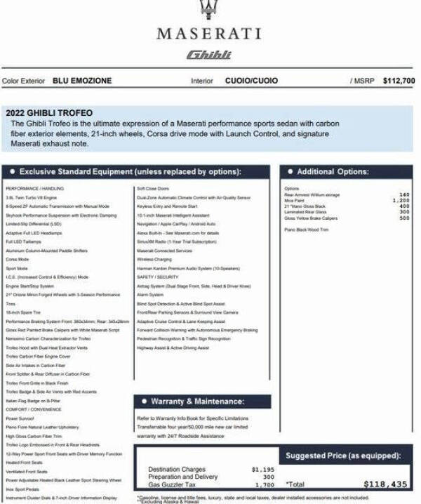 2022 Maserati Ghibli Trofeo