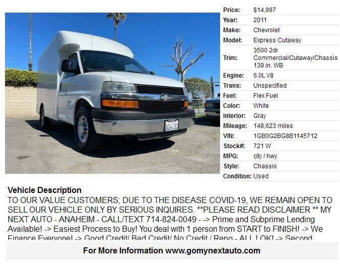 2011 Chevrolet Express Cutaway for sale at Valley View Motors - My Next Auto in Anaheim CA
