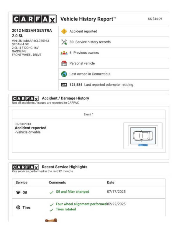 2012 Nissan Sentra 2.0 SL
