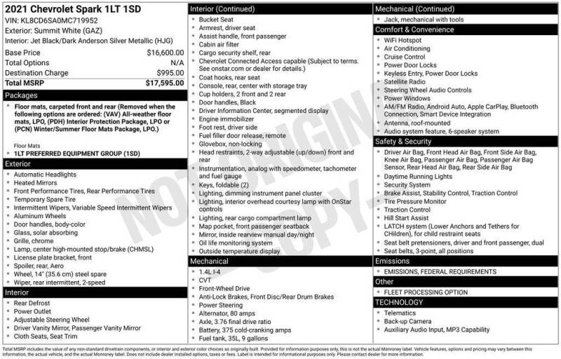 2021 Chevrolet Spark 1LT CVT